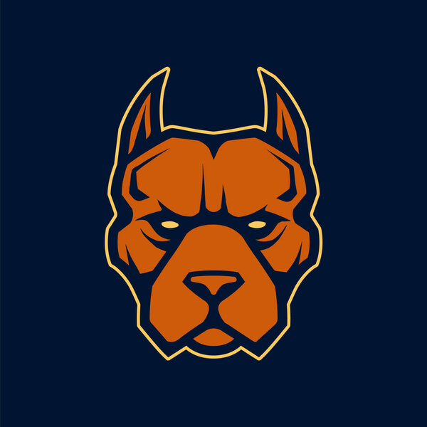 Векторное искусство талисмана Питбуля. Фронтальное симметричное изображение питбуля выглядит опасным. Значок вектора
.