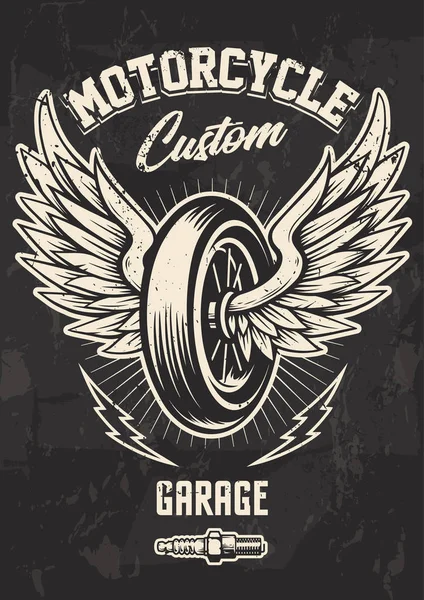 Vintage Biker Design Avec Roue Ailée Éclairs Bougie Allumage Modèle — Image vectorielle