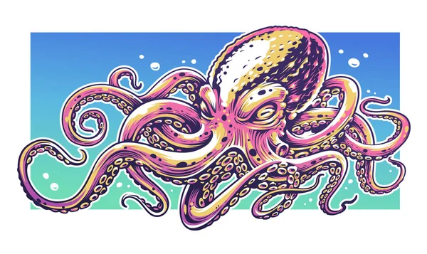 Octopus Vector Art Com Cores Brilhantes Ilustração Vetorial Estilo Grafite — Vetor de Stock