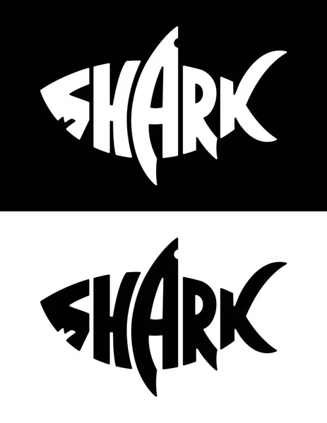 Köpekbalığı Siluet Köpekbalığı Yazı Köpek Balığı Şeklinde Yazı Siyah Beyaz — Stok Vektör