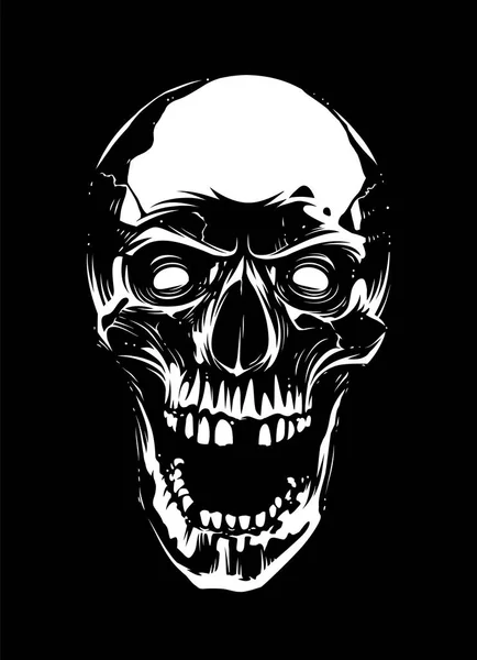 White Skull with Open Mouth on Black Background — Stock Vector