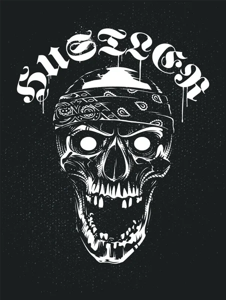 Caveira Grunge em Bandana com Tipografia de Hustler — Vetor de Stock
