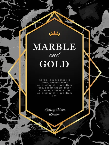 Bannière de cadre en or sur fond de marbre noir — Image vectorielle