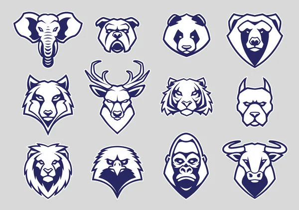 Conjunto de vectores de iconos de mascotas cabeza de animales — Vector de stock