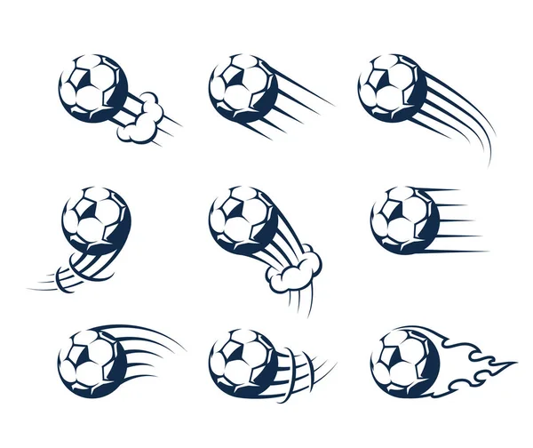 Ensemble de boules de football en mouvement vectoriel — Image vectorielle