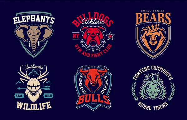 Emblem Πρότυπα Σχεδιασμού Διαφορετικές Μασκότ Ζώα Σχέδια Σημάτων Αθλητικής Ομάδας — Διανυσματικό Αρχείο