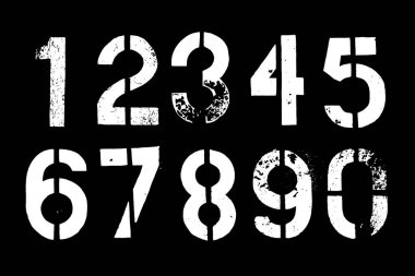 Bir dizi grunge şablon numarası. Kirli boyalı asalaklar izole edilmiş. EPS10 vektör grafiği.