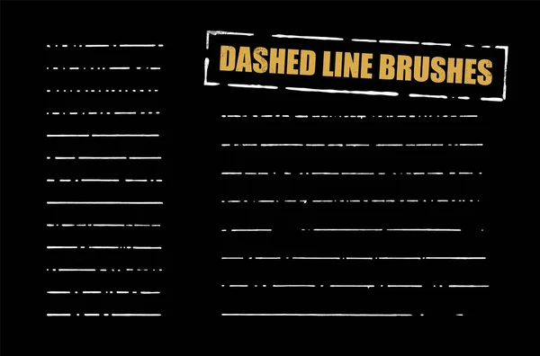 Dashed Line Brushes Vector Set Linhas Brancas Desenhadas Mão Sobre — Vetor de Stock