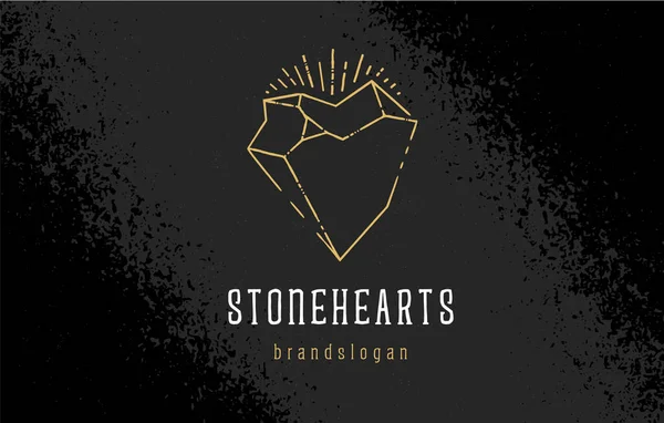 Stone Heart Vector Logo Şablonu Kaba Taş Şekilli Kirli Çizgileri — Stok Vektör