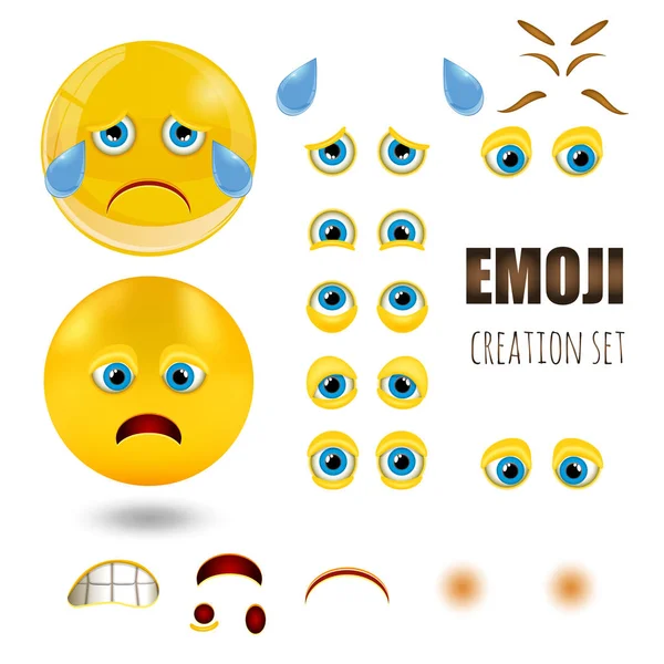 Sarı üzgün smiley ifadeler kümesi, emoji, vektör çizim. — Stok Vektör