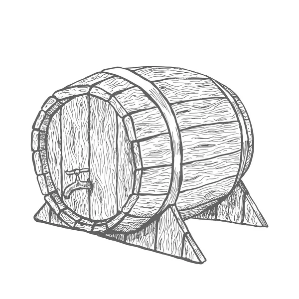Wektor ręcznie rysunek beczki drewna w białym tle — Wektor stockowy