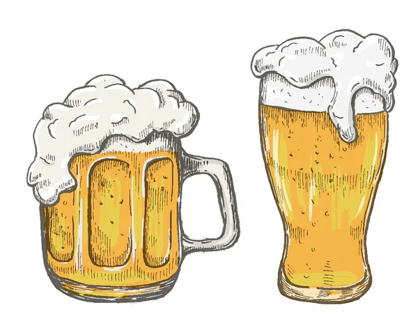 Vektor kézi rajz korsó sör a fehér háttér — Stock Vector