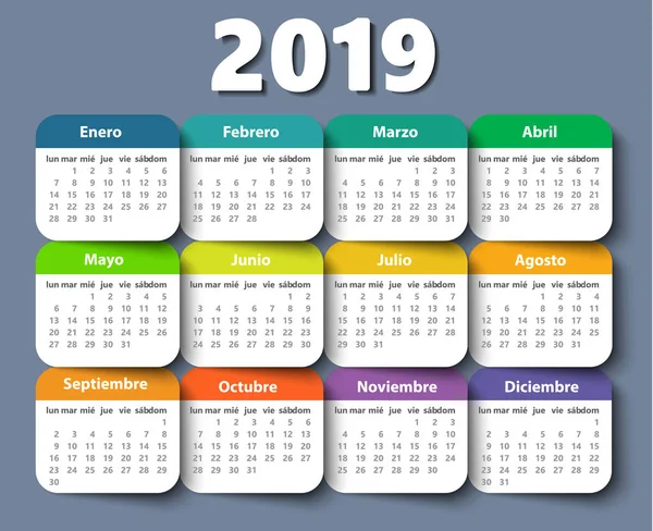 Calendrier 2018 année vectoriel modèle de conception en espagnol . — Image vectorielle