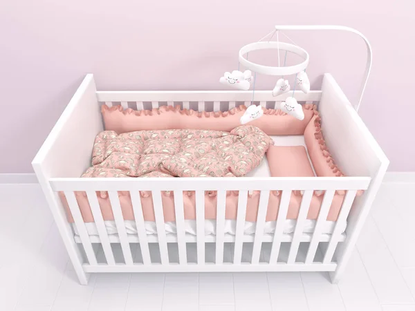 Image of white baby cot with decor — Stock Photo, Image