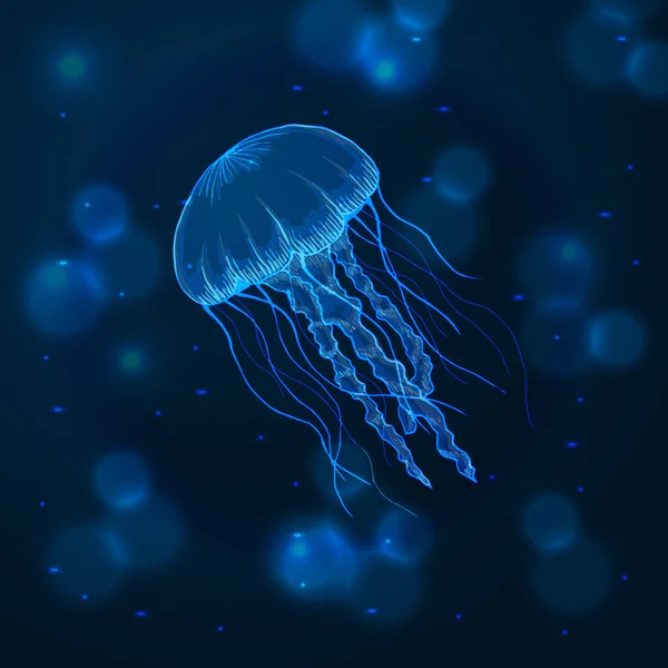 Bozzetto disegnato a mano meduse isolate, animali marini — Vettoriale Stock