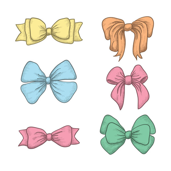 set of vintage hand drawn ribbon bows. Vector illustration