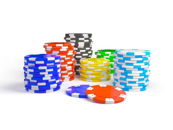 Pila di chip del casinò isolato su sfondo bianco — Foto Stock