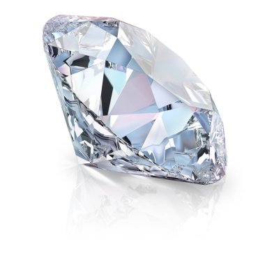 Bir güzel parlak elmas bir ışık yansıtıcı yüzeyi. 3D görüntü. Beyaz arka plan.