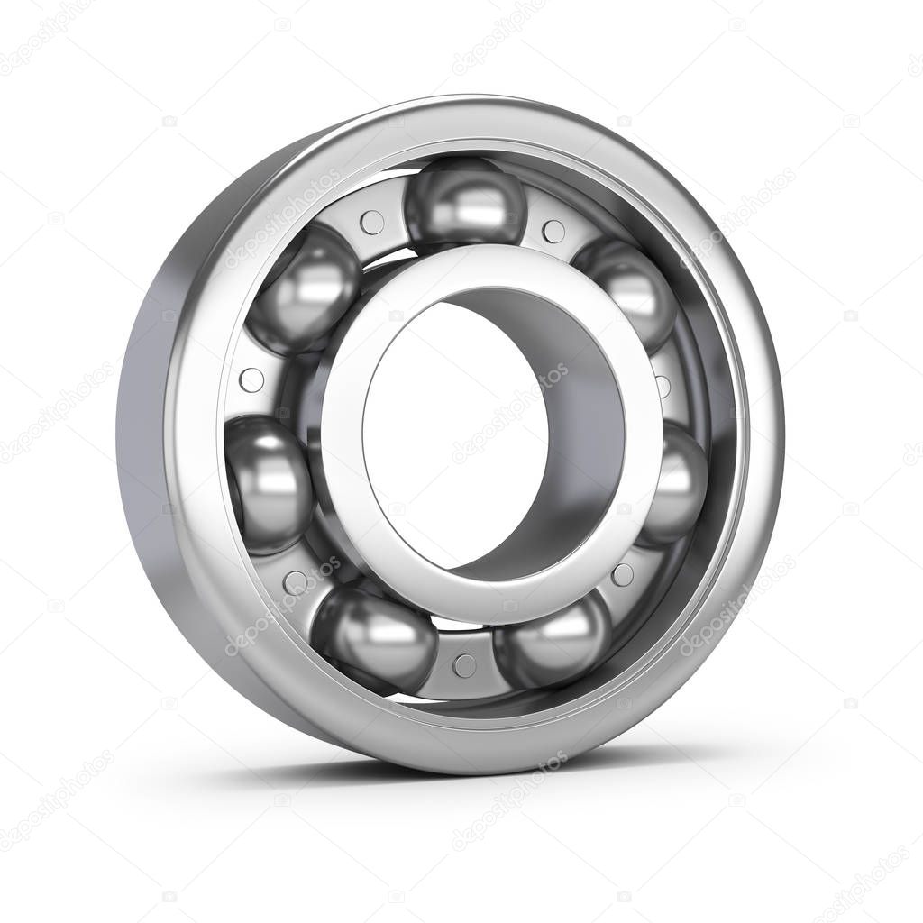 Steel ball bearing. 3d image. White background.