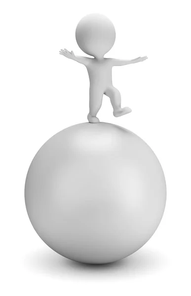 Pessoa Pequena Está Equilibrando Uma Grande Bola Imagem Fundo Branco — Fotografia de Stock