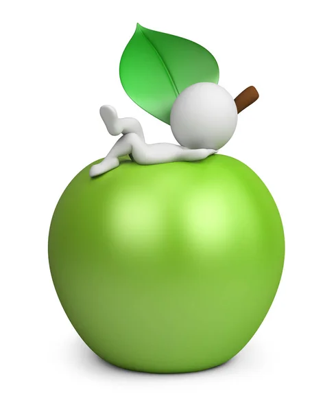 Petite Personne Trouve Sur Une Pomme Verte Image Fond Blanc — Photo