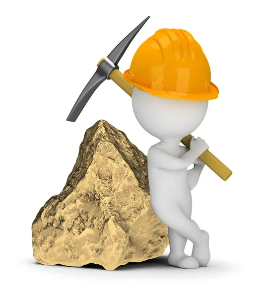 3D kleine mensen-mijnwerker naast een grote Gold Nugget — Stockfoto