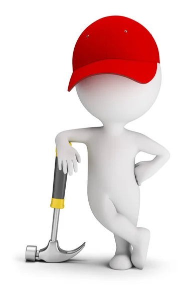 3d small people - repairman leaned on a hammer — Stock Photo, Image