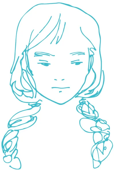 Векторний Ескіз Молодої Красивої Дівчини Двома Кісками — стоковий вектор