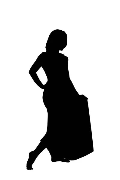 Black White Vector Sketch Silhouette Barefoot Girl — Stock Vector