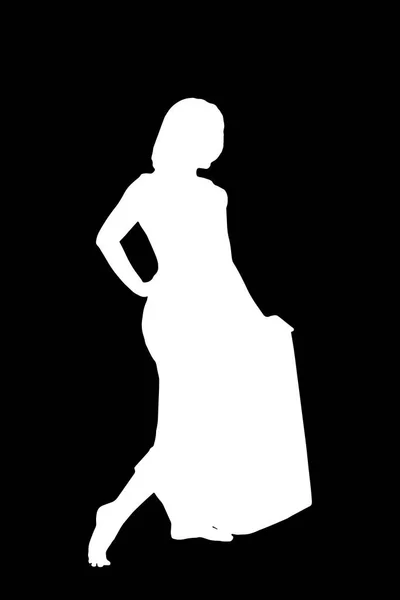 Black White Vector Sketch Silhouette Barefoot Girl — Stock Vector