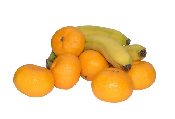 Imagem Tangerinas Maduras Bananas Isoladas Sobre Fundo Branco — Fotografia de Stock