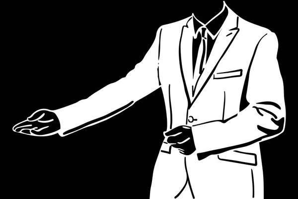 Černé Bílé Vektorové Skici Figurína Muže Obleku Zve — Stockový vektor