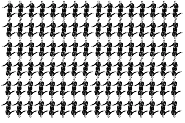 Чорно Білий Векторний Ескіз Чоловіка Костюмі Запрошує Своєю Рукою — стоковий вектор
