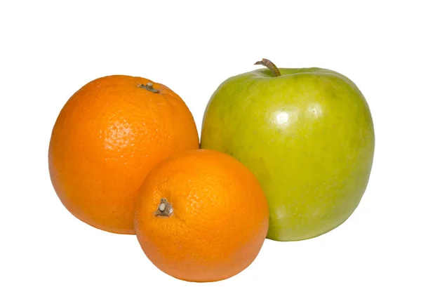 Gyümölcs Citrus Két Narancs Egy Apple Kép — Stock Fotó