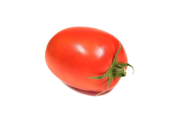 Pomodoro rosso maturo vegetale con coda di cavallo su sfondo bianco — Foto Stock