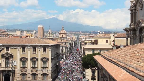 Luchtfoto Van Catania Centrale Straat Etnea Vulkaan Etna Sicilië Italië — Stockvideo