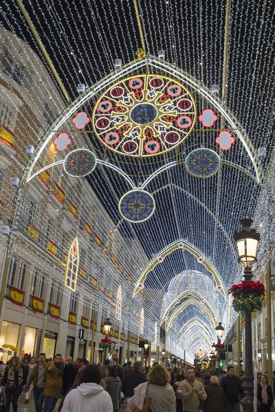 Malaga Spanien December 2017 Julpynt Och Ljusshow Centrum Malaga Calle — Stockfoto