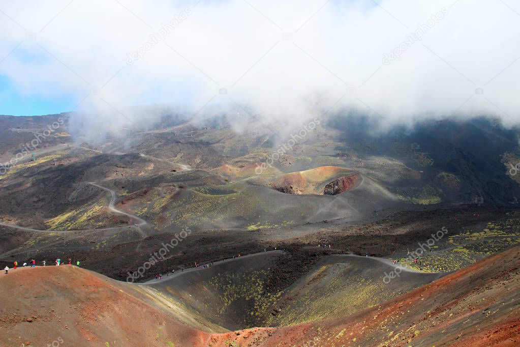 Beautiful views of Etna volcano craters, Sicily, Italy