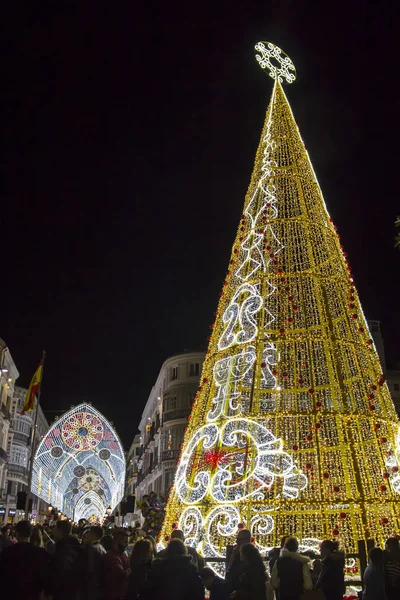 Malaga España Diciembre 2017 Árbol Navidad Decoraciones Navideñas Centro Málaga — Foto de Stock