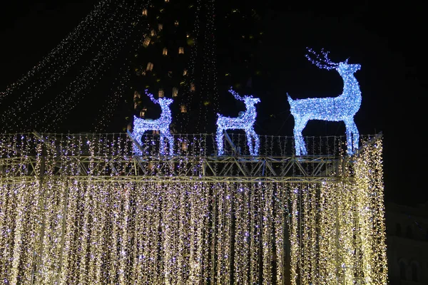 Decoraciones Navideñas Con Ciervos Iluminados Kiev Ucrania — Foto de Stock