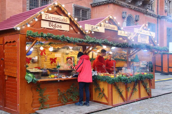 Wroclaw Poland December 2017 Food Stalls Typical Polish Cuisine Winter — Stock Photo, Image