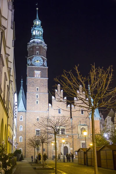 Rathaus Von Breslau Bei Nacht Polen — Stockfoto