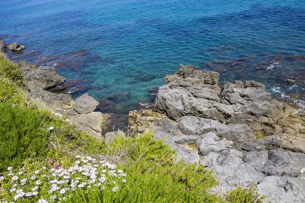 Mar Rochoso Cefalu Belo Mar Mediterrâneo Sicília Itália — Fotografia de Stock