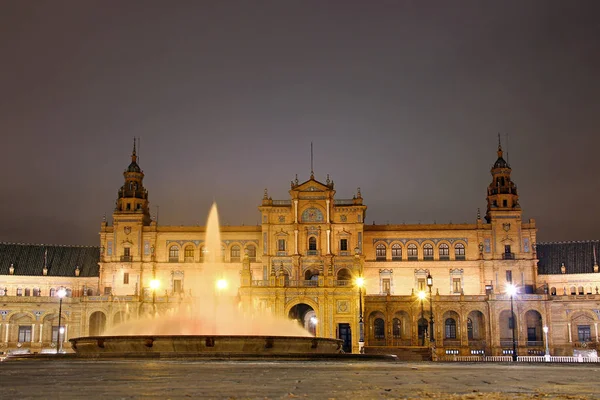 Plaza Espana Spanyolország Tér Éjjel Sevilla Spanyolország — Stock Fotó