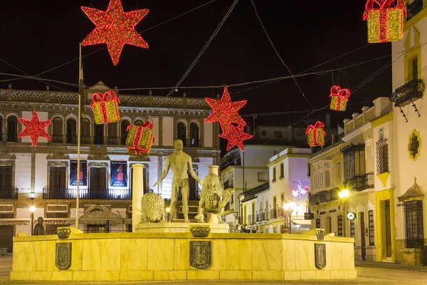 Ronda Spanien Dezember 2017 Beleuchteter Platz Plaza Del Socorro Zentrum — Stockfoto