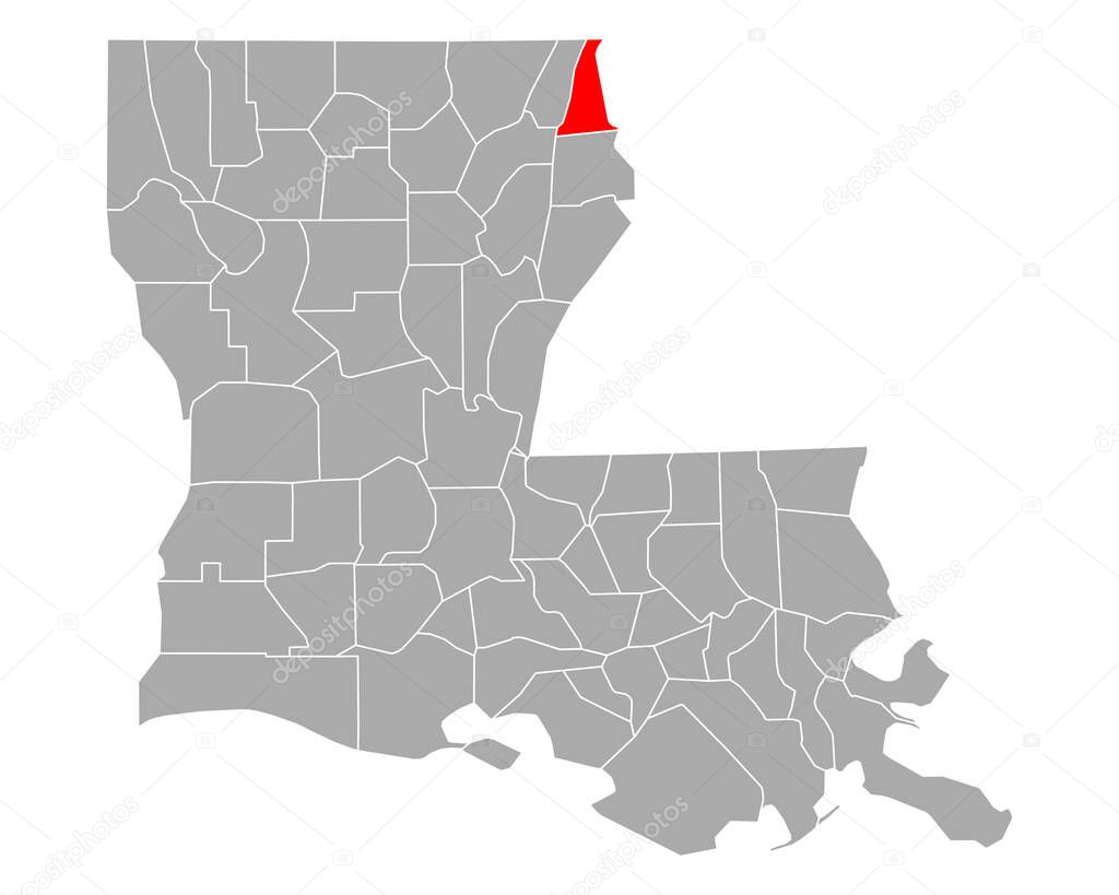 Map of East Carroll in Louisiana