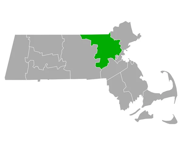 マサチューセッツ州のミドルセックス州地図 — ストックベクタ
