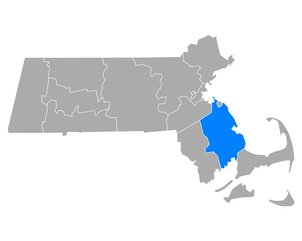 マサチューセッツ州のプリマス州地図 — ストックベクタ