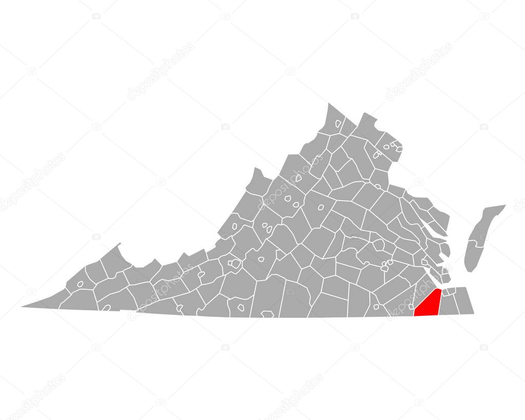 Map of Suffolk in Virginia