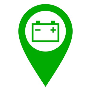 Vektör illüstrasyon olarak araba aküsü ve konum iğnesi